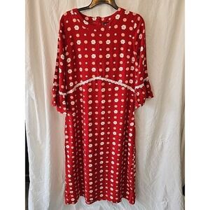 Red Polka Dot Midi Dress with Lace Trim